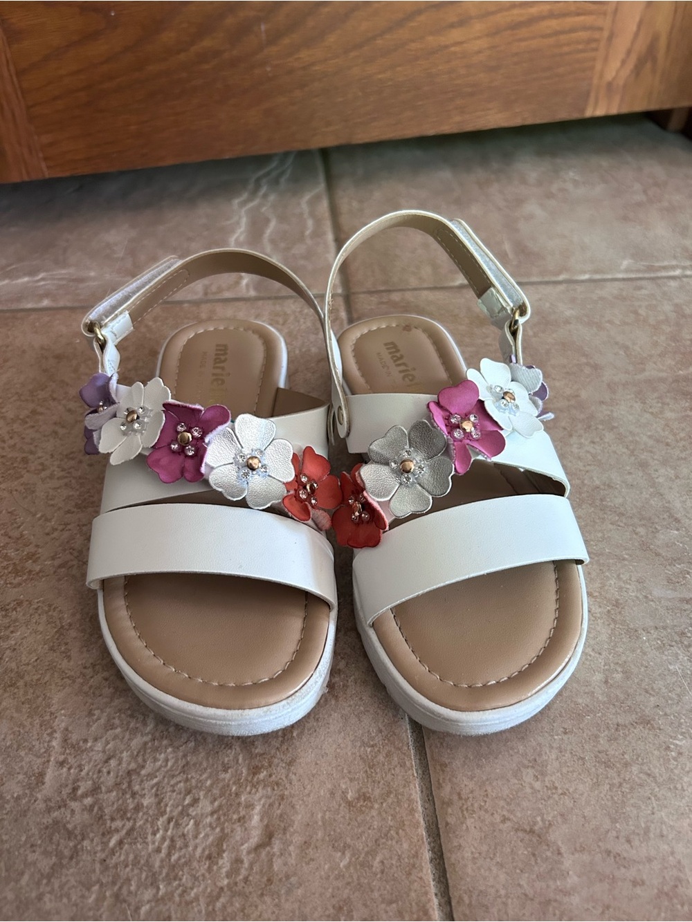 White Kids Floral Strap Sandals